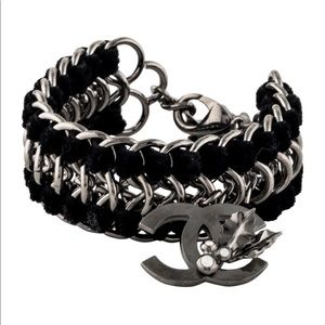 CHANEL Velvet & Crystal Holly CC Chain Bracelet
